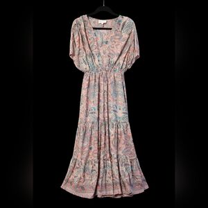 Boemo | Boho Paisley Maxi Dress | Pink Teal | Size M